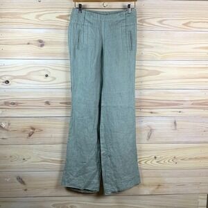 Cartonnier 100% Linen Pants Wide Leg Sage Mid Rise Preppy Casual Anthropologie